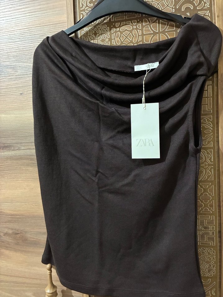 Kahverengi Kayık Yaka Kolsuz  s m l - Görsel 4