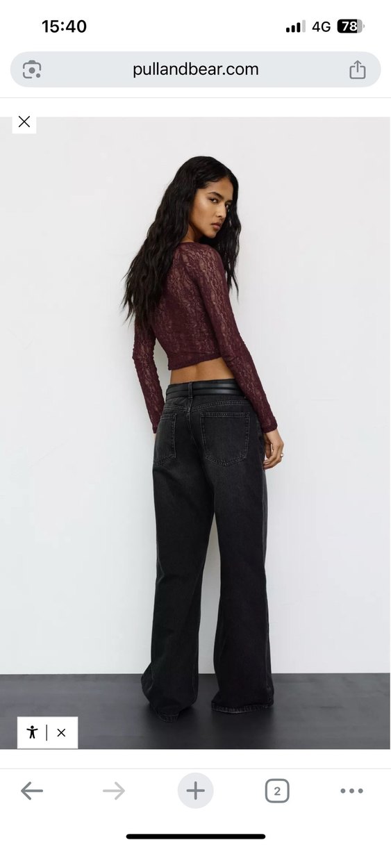 Bordo Dantelli V Yaka Dar Kesim Bluz - Görsel 2