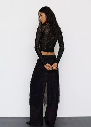 Dantel Detaylı Siyah V Yakalı Bluz xs S m l - Görsel 3