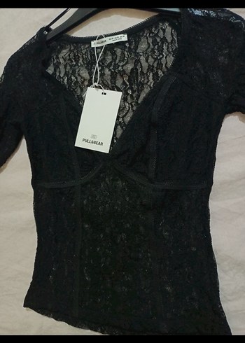 Dantel Detaylı Siyah V Yakalı Bluz xs S m l - Görsel 4