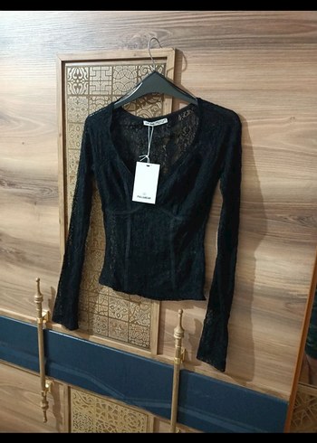 Dantel Detaylı Siyah V Yakalı Bluz xs S m l - Görsel 6