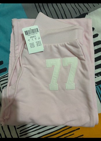 Pembe Rahat Kesim Sweatpant 77 Baskılı - Görsel 5