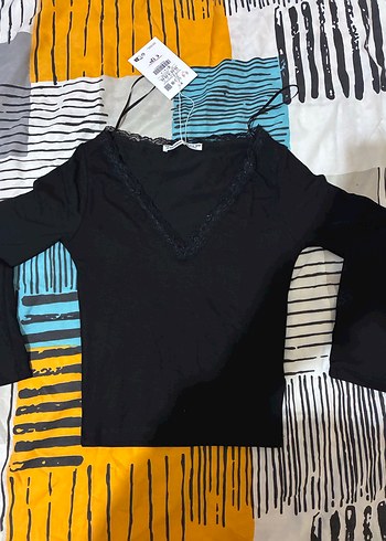 Dantelli Siyah V Yaka Triko Bluz m l - Görsel 5