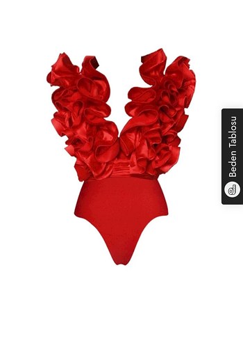 Kırmızı Fırfırlı Uzun Kadın Mayo - Görsel 2