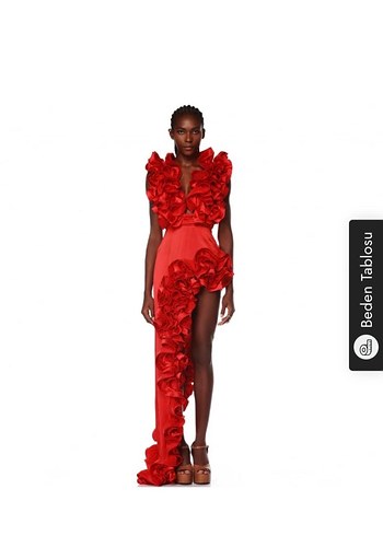 Kırmızı Fırfırlı Uzun Kadın Mayo - Görsel 4