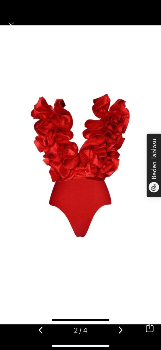 Kırmızı Fırfırlı Uzun Kadın Mayo - Görsel 2