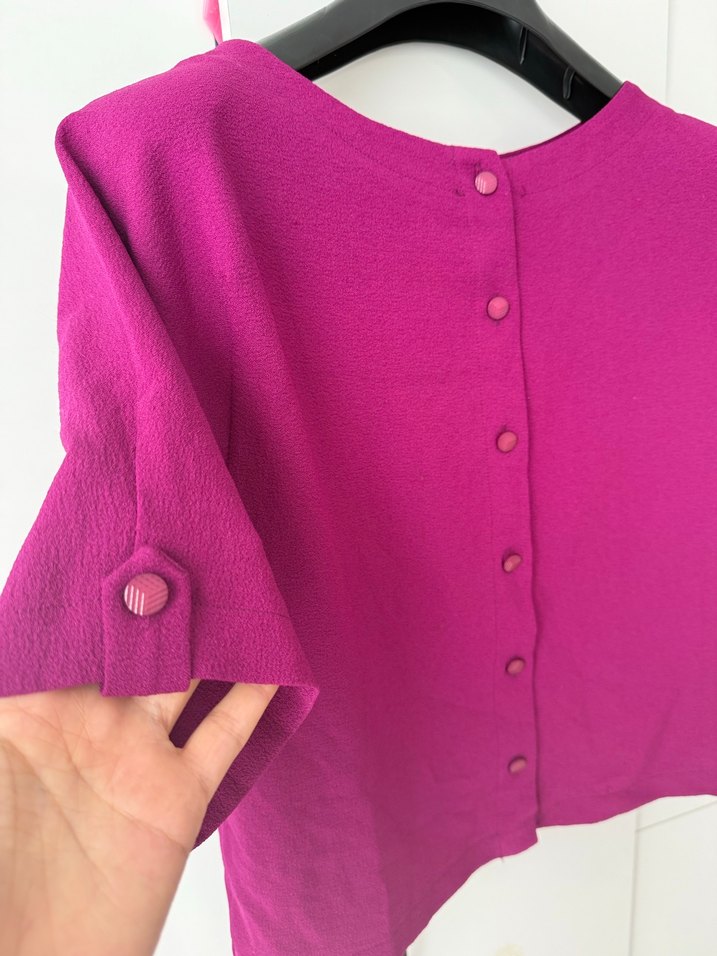 Düğmeli Mor Kadın Bluz - Görsel 2