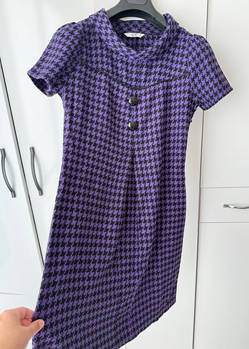 Düğmeli Mor Midi Kadın Triko Elbise - Görsel 2