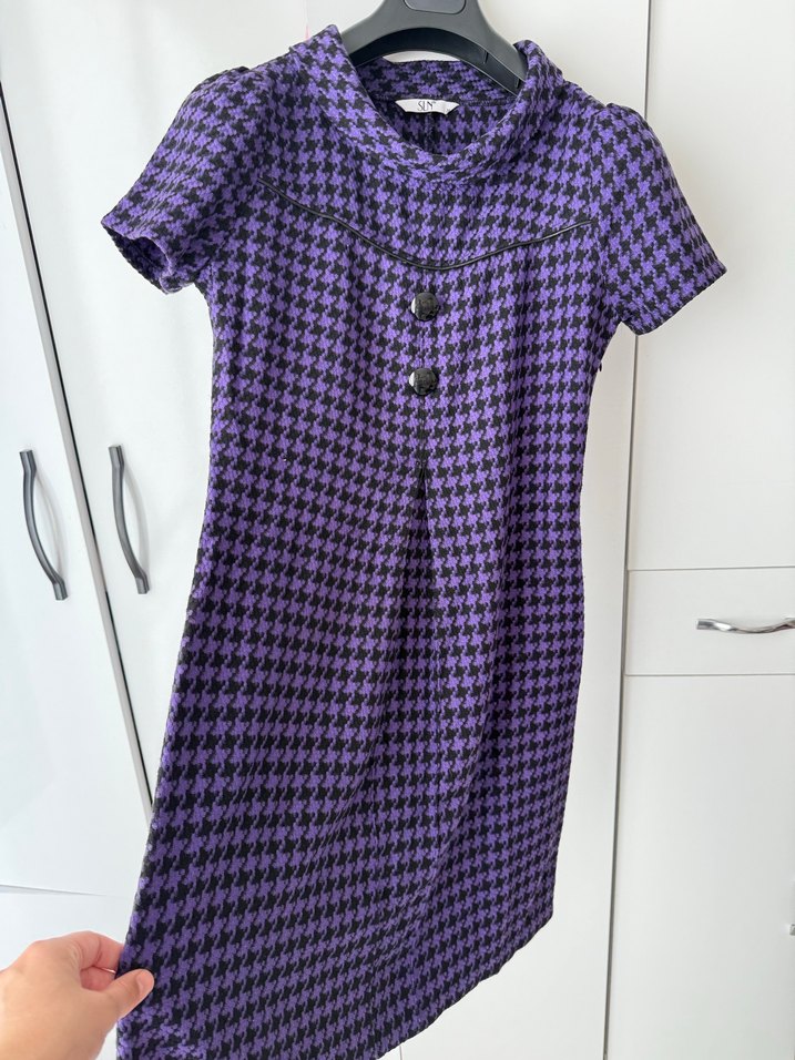 Düğmeli Mor Midi Kadın Triko Elbise - Görsel 2