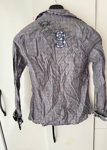 Gri Denim Erkek Gömlek, Uzun Kollu, Düğmeli - Görsel 5