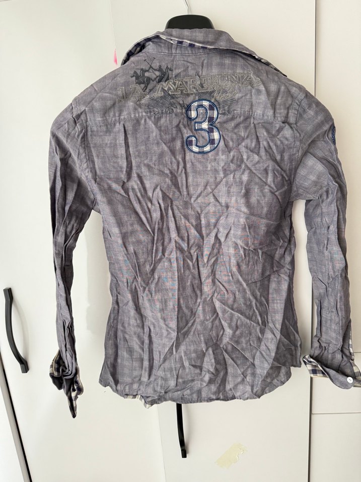 Gri Denim Erkek Gömlek, Uzun Kollu, Düğmeli - Görsel 5