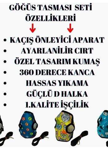 Renkli Pati Desenli Kedi Göğüs Tasması - Görsel 4