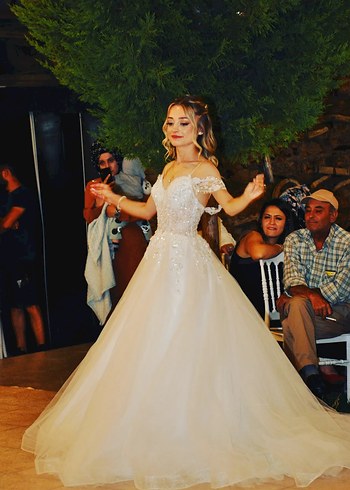 İnce Askılı Midi Beyaz A Kesim Gelinlik - Görsel 2