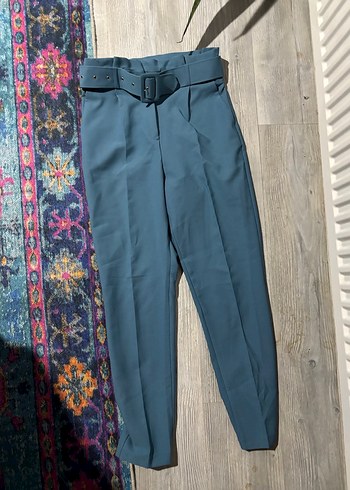 Kemer Detaylı Mavi Kadın Kumaş Pantolon - Görsel 3