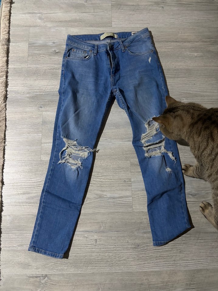 Kadın Mavi Yırtık Skinny Jean - Görsel 3