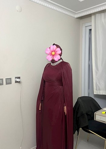 Bordo Drapeli Uzun Abiye Elbise - Görsel 2