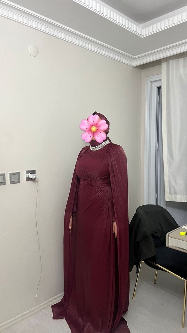 Bordo Drapeli Uzun Abiye Elbise - Görsel 2