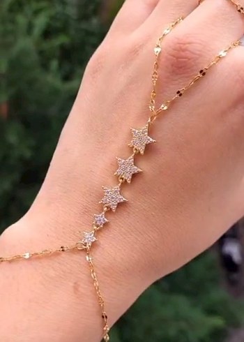 Beyaz Parlak Yılan Desenli Kadın El Zinciri - Görsel 3