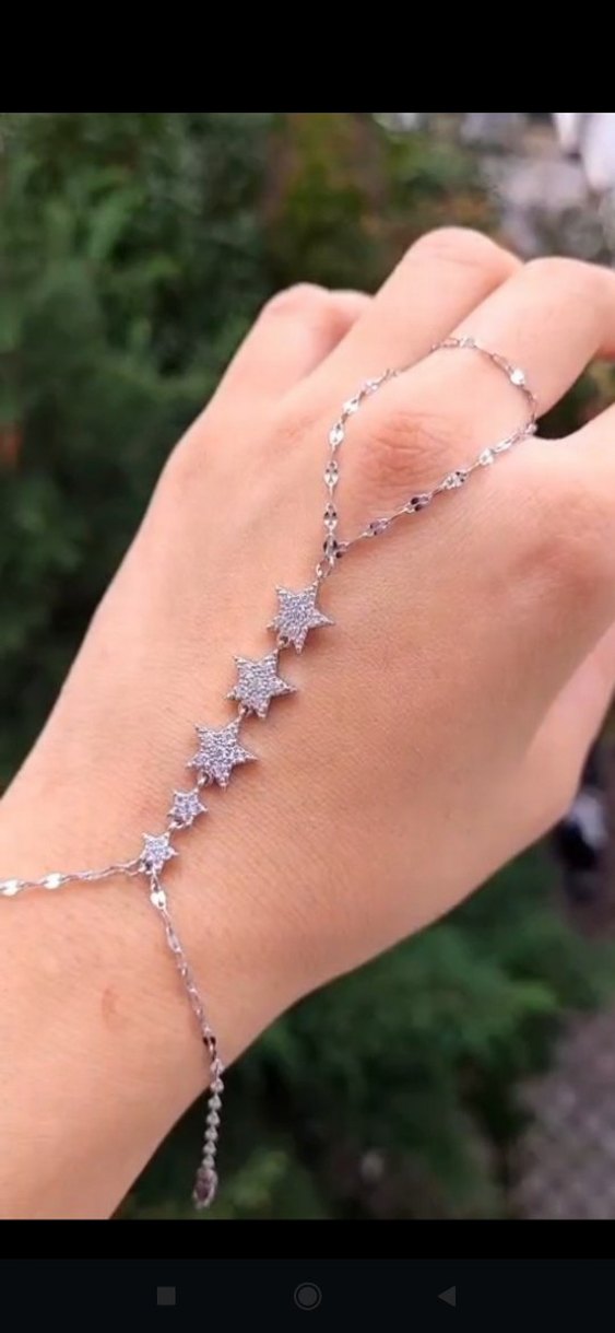 Beyaz Parlak Yılan Desenli Kadın El Zinciri - Görsel 5