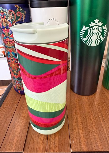 Renkli Desenli Metalik Starbucks Termos - Görsel 3