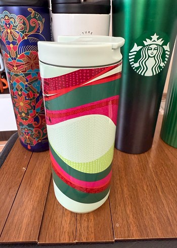 Renkli Desenli Metalik Starbucks Termos - Görsel 2