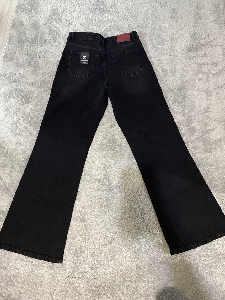 Siyah ispanyol paça Kadın Kot Pantolon - Görsel 3