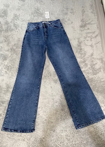 Kadın Mavi ispanyol paça Kot Pantolon - Görsel 2