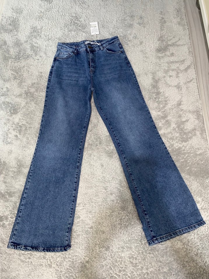 Kadın Mavi ispanyol paça Kot Pantolon - Görsel 2