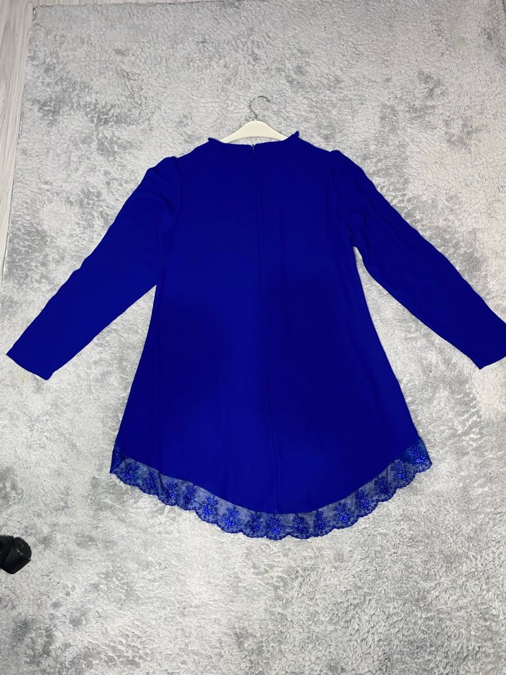 Uzun Kollu Mavi Tunik Dantel Detaylı - Görsel 2