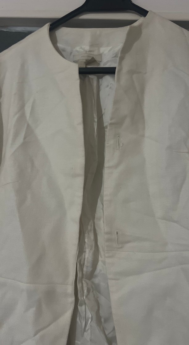 Düğmeli Beyaz Keten Kadın Blazer Ceket - Görsel 2