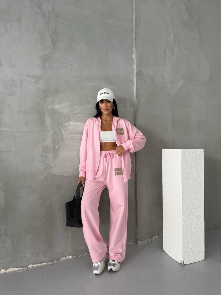 Miu Miu Pembe Kapüşonlu Eşofman Takımı - Görsel 3