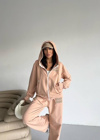 Bej Kadın Kadife Eşofman Takımı - Görsel 4