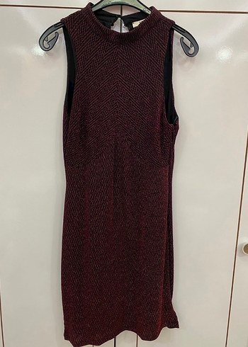 Bordo Yılan Desenli Örgü Midi Elbise - Görsel 2