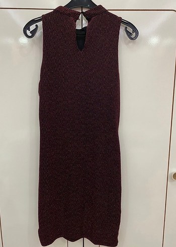 Bordo Yılan Desenli Örgü Midi Elbise - Görsel 3