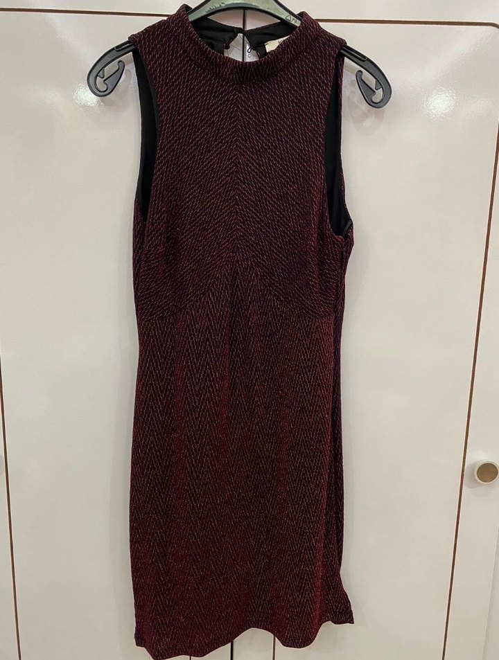 Bordo Yılan Desenli Örgü Midi Elbise - Görsel 2