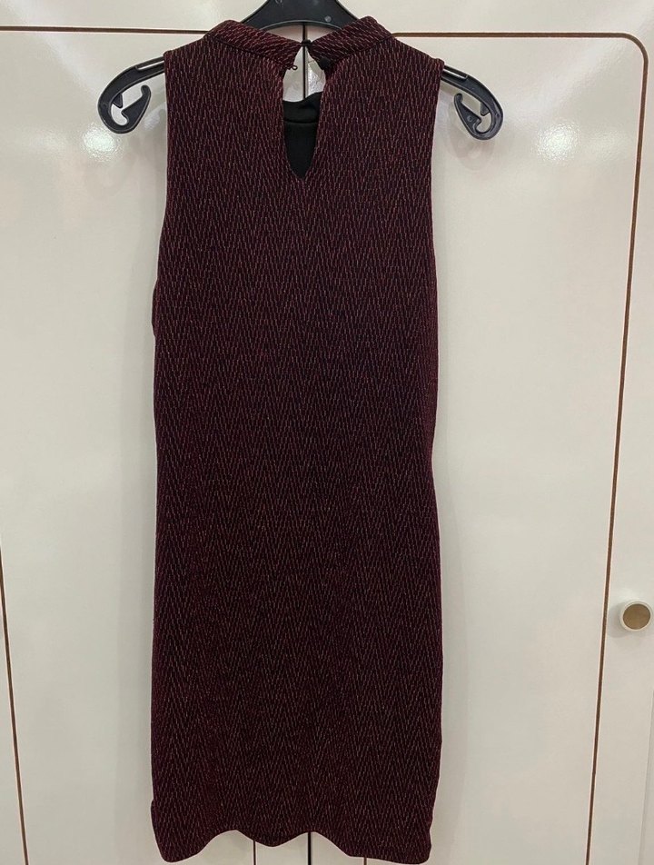 Bordo Yılan Desenli Örgü Midi Elbise - Görsel 3