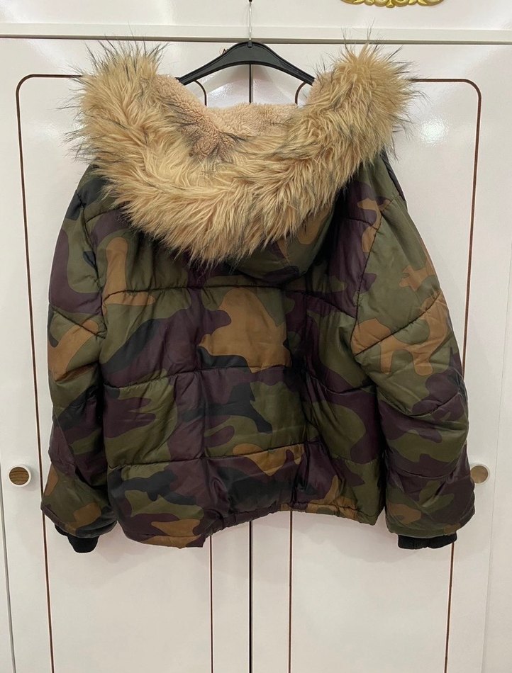 Kürk Detaylı Kamuflaj Kadın Kışlık Mont - Görsel 2