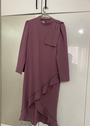 Mor Drapeli Uzun Kadın Takım taşlı - Görsel 2