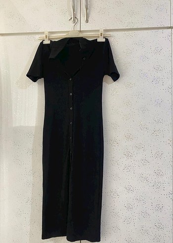 Düğmeli Siyah Uzun Kadın Elbise - Görsel 2