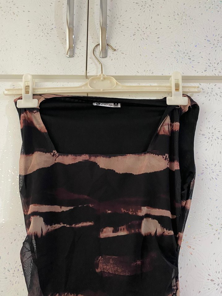 Kadın Kahverengi  Uzun Drapeli Elbise - Görsel 2