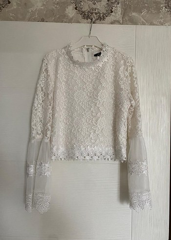 Dantel Detaylı Beyaz Kadın Bluz - Görsel 2