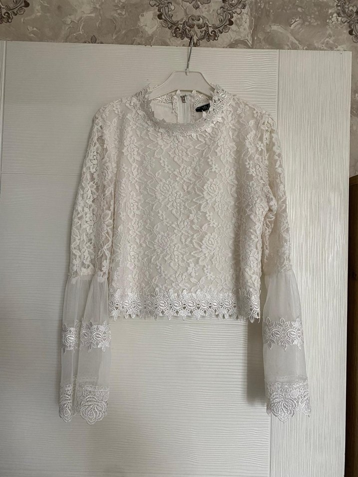Dantel Detaylı Beyaz Kadın Bluz - Görsel 2