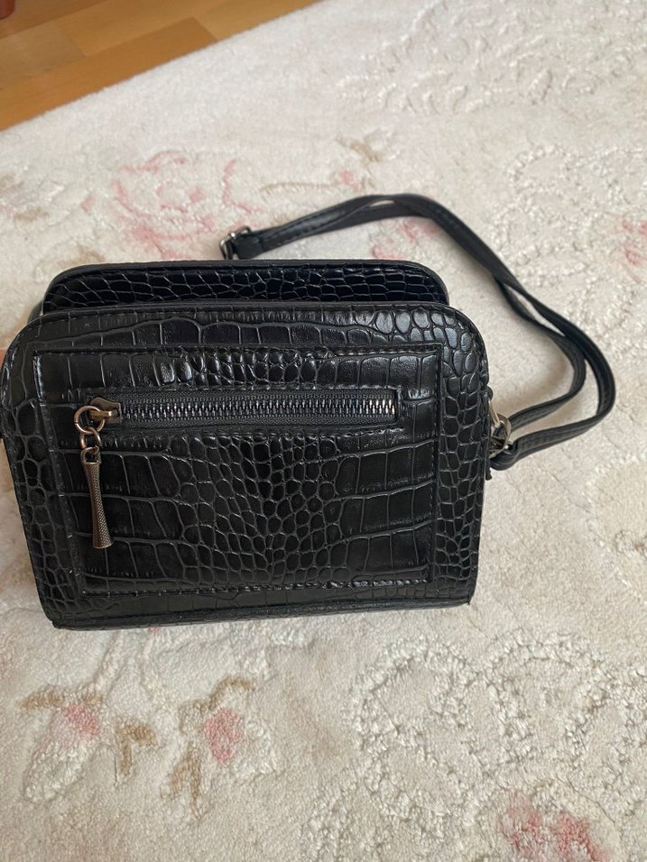 Siyah Deri Yılan Desenli Kadın Çanta - Görsel 2