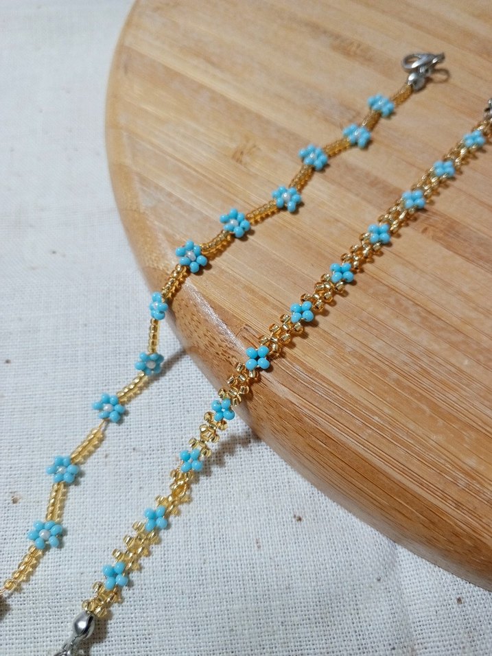 Turkuaz Gold Boncuklu Bohem El Zinciri - Görsel 2