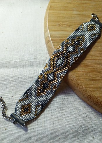 Bohem Etnik Desenli Boncuklu Gri Bileklik - Görsel 2