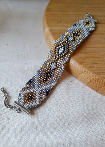 Bohem Etnik Desenli Boncuklu Gri Bileklik - Görsel 3