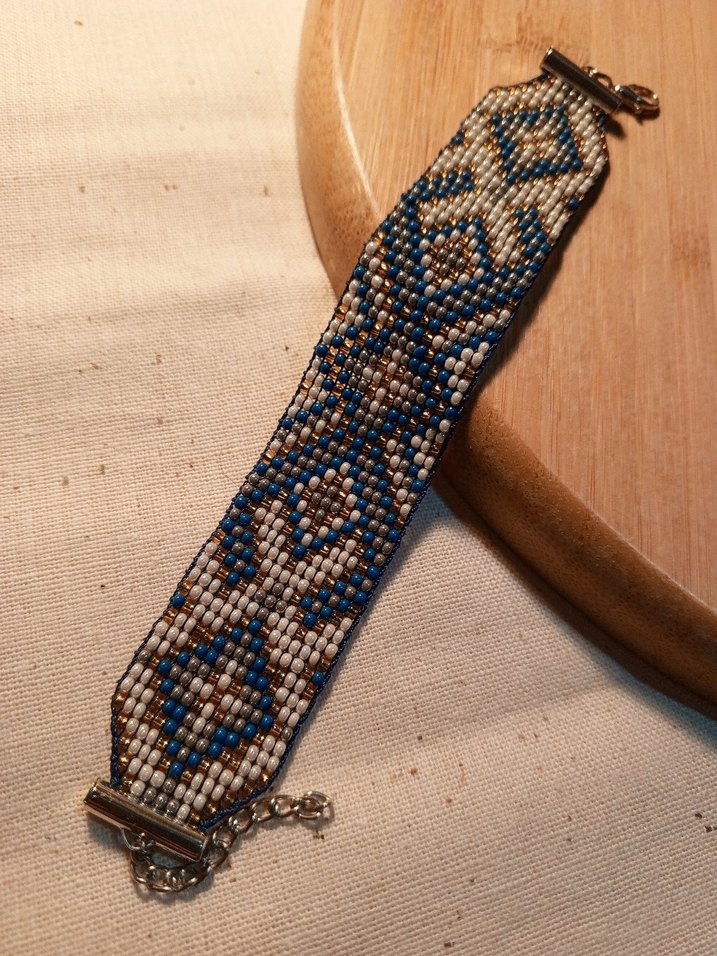 Mavi Boncuklu Etnik Desenli Bohem Bileklik - Görsel 3