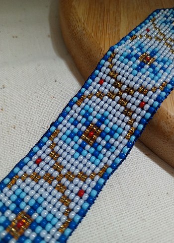 Mavi Nakışlı Boncuklu Bohem Bileklik - Görsel 3