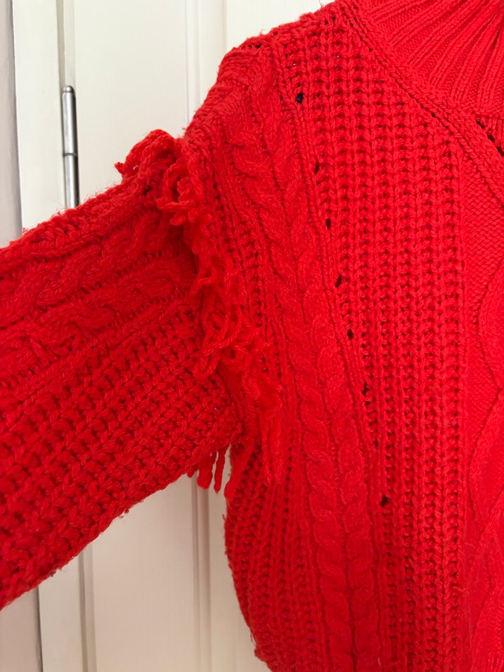 Kırmızı Örgü Kadın Kazak - Görsel 2