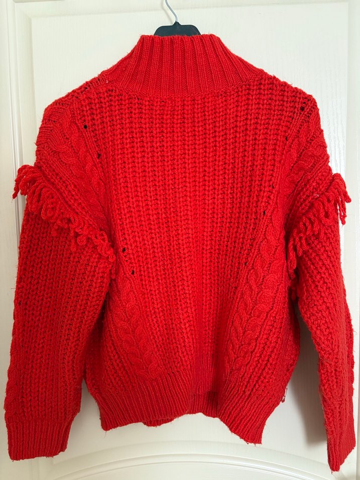 Kırmızı Örgü Kadın Kazak - Görsel 3